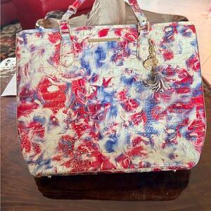 Brahmin Red & Blue Marble Tote Bag with Tassel Charm